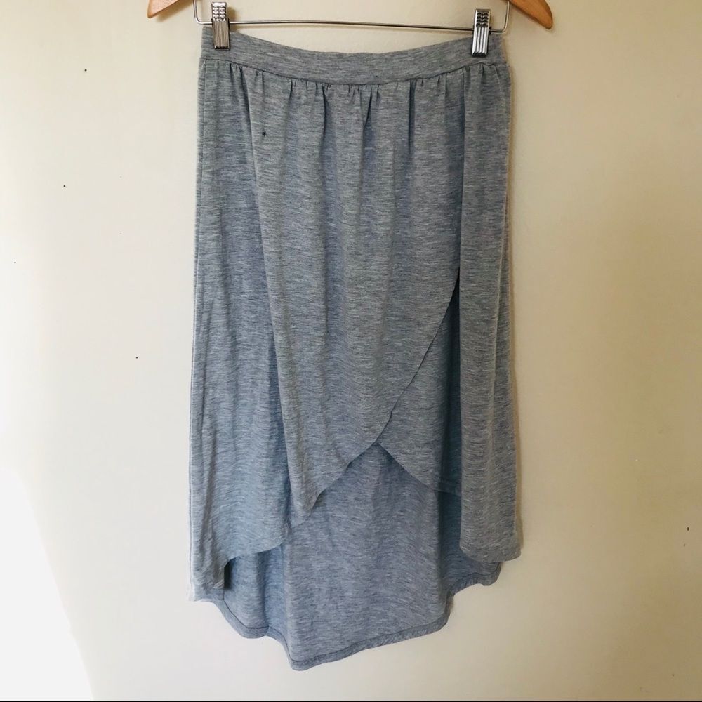 ASOS Light Grey Classic Soft Cotton High-Waisted High-Low Causal Wrap Skirt | 6